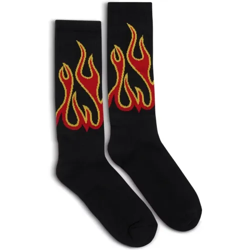 Flames Logo Socks /Red Cotton Blend , male, Sizes: S/M - Palm Angels - Modalova