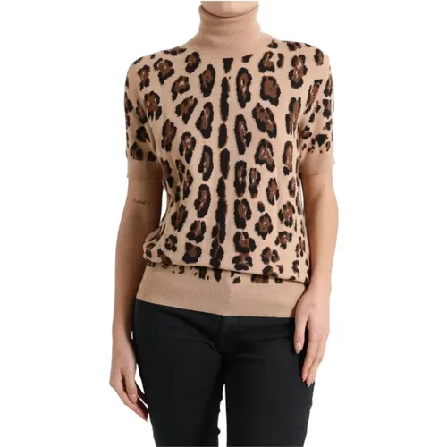 Leopard Print Wool Turtleneck Top , female, Sizes: 2XL - Dolce & Gabbana - Modalova