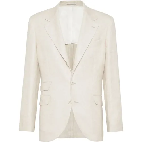 Linen-Silk Blend Jacket , male, Sizes: M - BRUNELLO CUCINELLI - Modalova