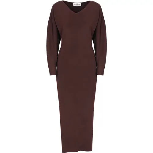 Bordeaux V-Neck Dress with Long Sleeves , female, Sizes: M - Lanvin - Modalova