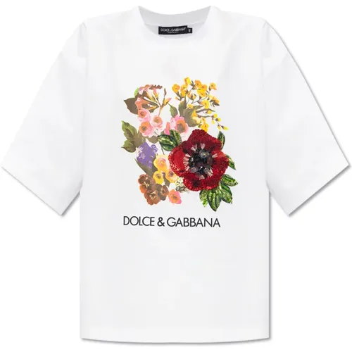 T-shirt with floral motif , female, Sizes: S - Dolce & Gabbana - Modalova