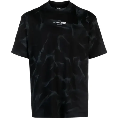 Schwarzes Baumwoll-T-Shirt mit Front- und Rückendruck , Herren, Größe: L - 44 Label Group - Modalova
