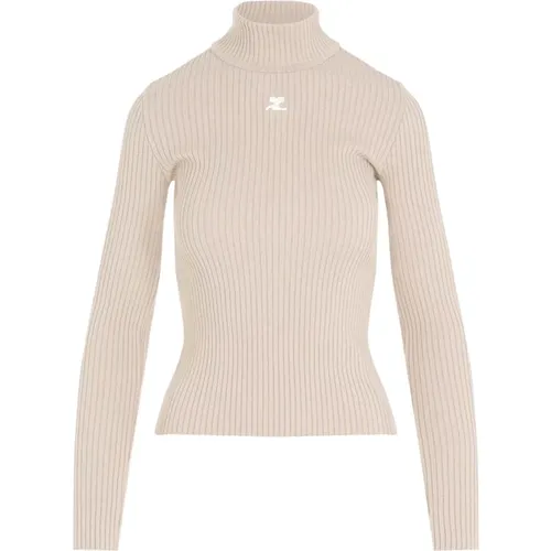 Ribbed Roll Neck Sweater Nude Aw24 , female, Sizes: S, XS - Courrèges - Modalova