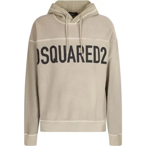 Elegant Beige Hooded Sweatshirt with Logo Print , male, Sizes: XS - Dsquared2 - Modalova