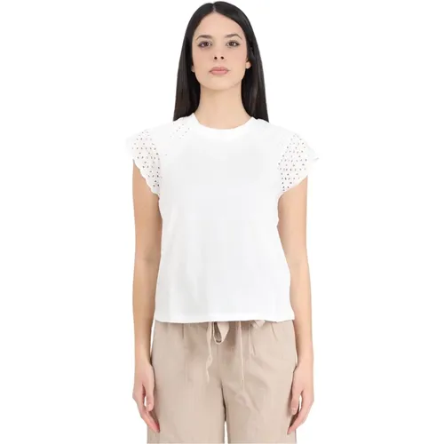 Spitzenbesatz Weißes T-Shirt , Damen, Größe: XL - Only - Modalova