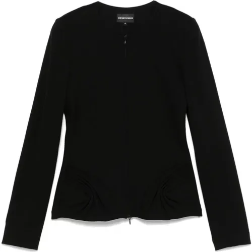 Jersey Zip Jacket with Shoulder Pads , female, Sizes: M, L, XS, S, XL, 2XL, 2XS - Emporio Armani - Modalova