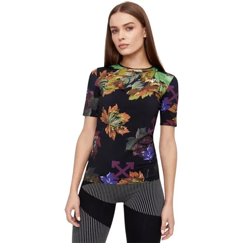 T-shirt with Colorful Leaves , female, Sizes: S - Off White - Modalova