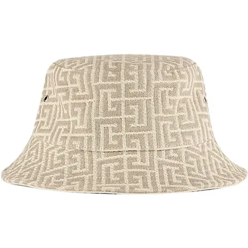 Monogram Jacquard Ivory and White Bob Hat , male, Sizes: M, S - Balmain - Modalova