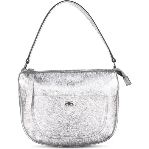 Stylish Silver Leather Hobo Bag with Zipper , female, Sizes: ONE SIZE - abro - Modalova