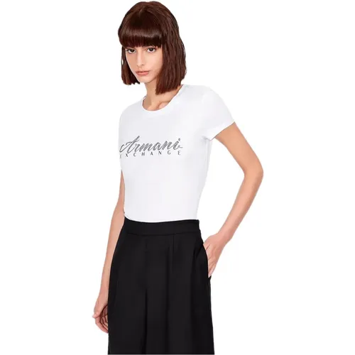 Damen T-Shirt mit Print in Weiß , Damen, Größe: S - Armani Exchange - Modalova