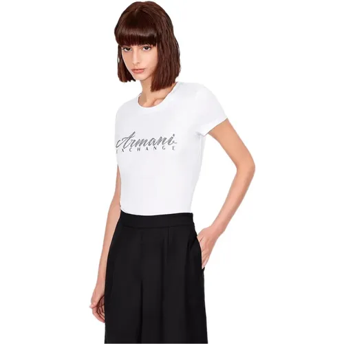 Damen T-Shirt mit Print in Weiß , Damen, Größe: XS - Armani Exchange - Modalova