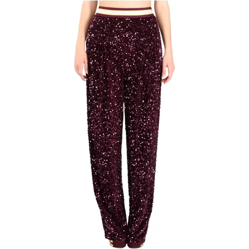 Sequin embroidered velvet pants , female, Sizes: L - Elisabetta Franchi - Modalova