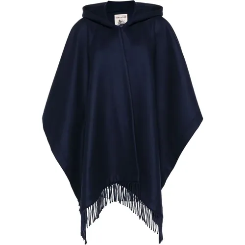 Wool Jane Cape with Fringe , female, Sizes: ONE SIZE - Semicouture - Modalova