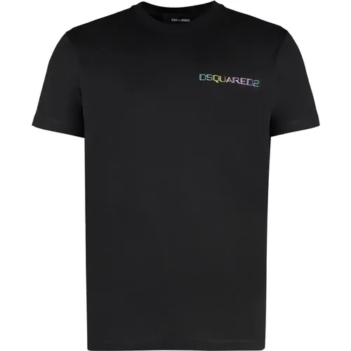 Gerippter Kragen Baumwoll-Crew-Neck T-Shirt , Herren, Größe: S - Dsquared2 - Modalova