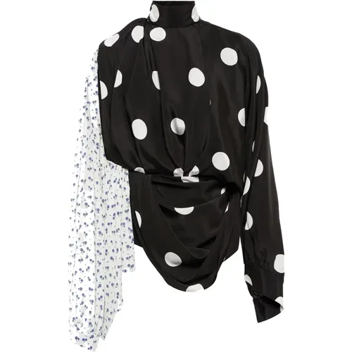 Silk Flared Top with Long Sleeves , female, Sizes: L - Balenciaga - Modalova