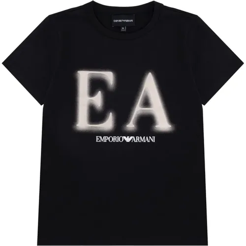 Schwarzes T-Shirt mit beigem Logo-Druck - Emporio Armani - Modalova