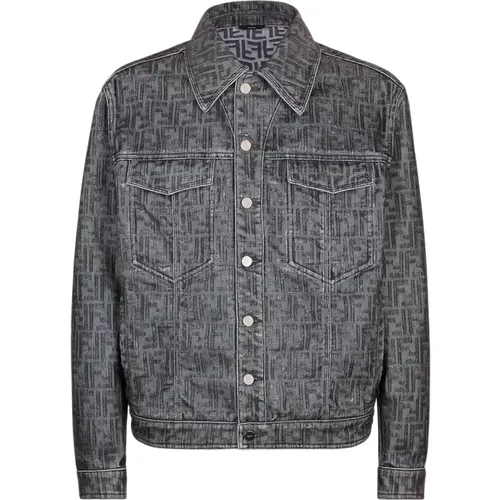 Grey Denim Oversized Jacket with FF , male, Sizes: L, S, M - Fendi - Modalova