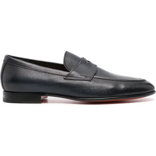 Klassische Navy Calfskin Loafers , Herren, Größe: 41 1/2 EU - Santoni - Modalova