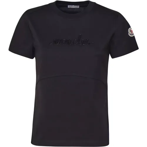 Schwarzes Baumwoll-Jersey Crew Neck T-Shirt , Damen, Größe: M - Moncler - Modalova