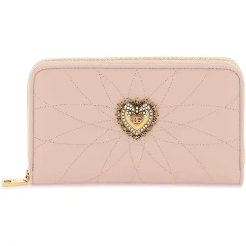 Gesteppte Nappaleder Reißverschlussbrieftasche,Quilted Devotion Zip-Around Wallet - Dolce & Gabbana - Modalova