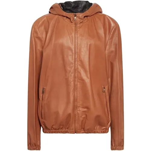 Leather Hooded Jacket , male, Sizes: XS, XL - Dolce & Gabbana - Modalova
