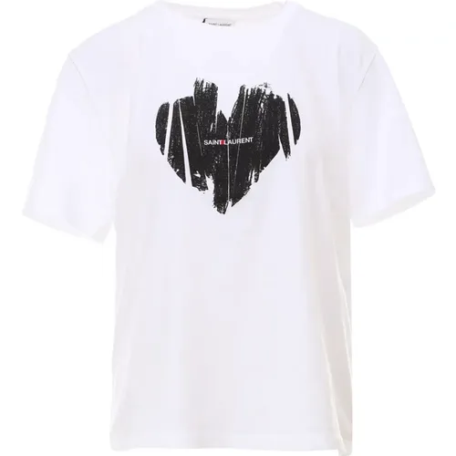 Logo Print Cotton T-Shirt , female, Sizes: L - Saint Laurent - Modalova