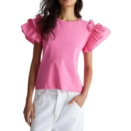 Ruffled Poplin Women`s T-Shirt , female, Sizes: L - Liu Jo - Modalova