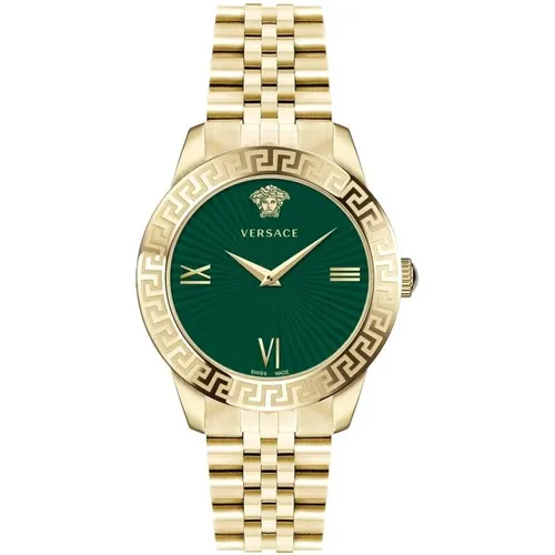 Signatur Grünes Zifferblatt Gold Edelstahl Uhr - Versace - Modalova