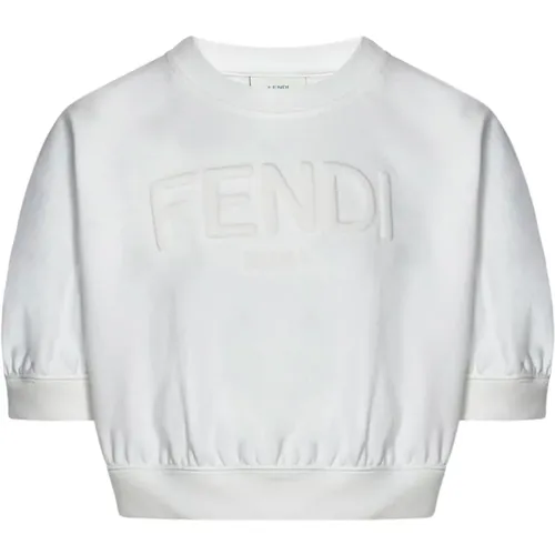 Weißes Cropped Sweatshirt mit geprägtem Logo - Fendi - Modalova