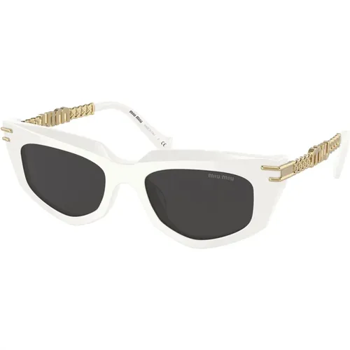 Weiße/Dunkelgraue Sonnenbrille , Damen, Größe: 51 MM - Miu Miu - Modalova