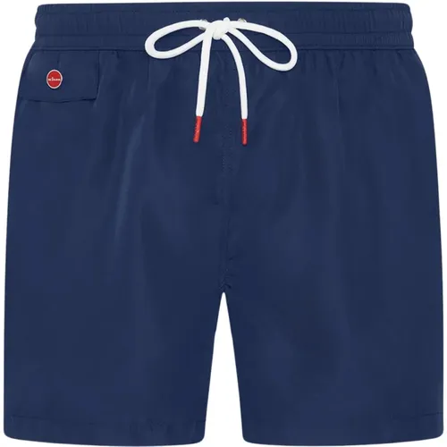 Blaue Polyester Swim Boxer Shorts,Marineblaue Badehose mit Logo Appliqué - Kiton - Modalova