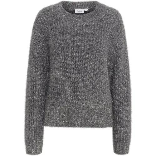 Silber Strickpullover Sweater , Damen, Größe: L - Saint Tropez - Modalova