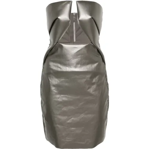 Gun Metal Coated Denim Mini Dress , female, Sizes: S - Rick Owens - Modalova