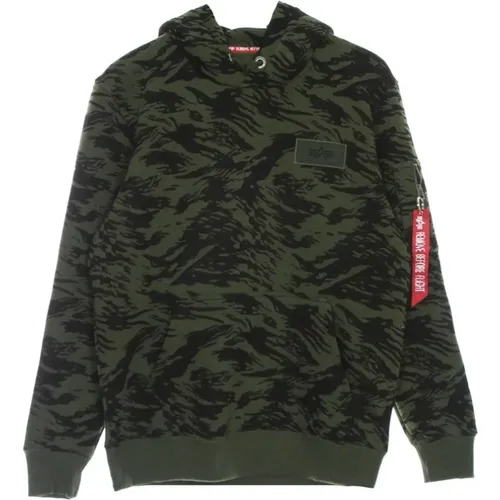 Grüner Camo Brushstroke Hoodie Stilvoll - alpha industries - Modalova