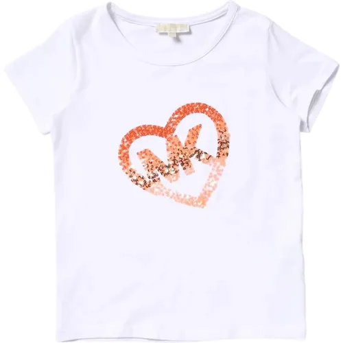 Kinder Weißes T-Shirt mit orangefarbenem Pailletten-Logo - Michael Kors - Modalova