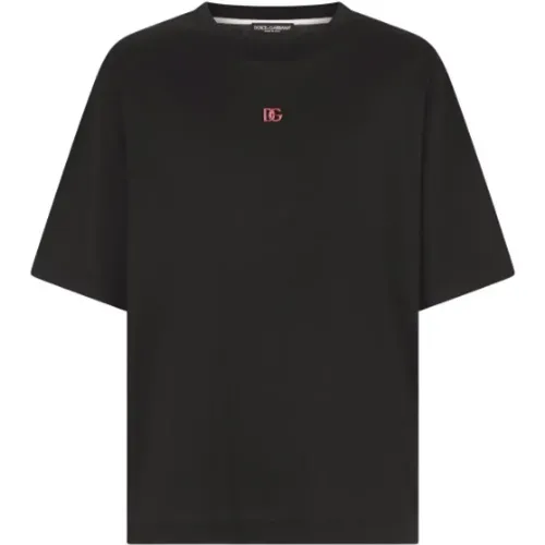 Upgrade deine Freizeitgarderobe mit schwarzem Baumwoll-T-Shirt - Dolce & Gabbana - Modalova