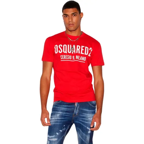 Ceresio9 - Rojo, L - Baumwoll-T-Shirt in Rot mit Ceresio-Logo , Herren, Größe: M - Dsquared2 - Modalova
