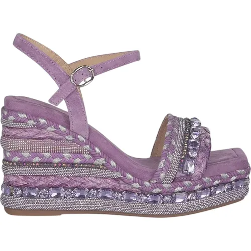 Wedge Sandal with Rhinestone Detail , female, Sizes: 6 UK, 4 UK, 5 UK, 7 UK, 3 UK, 8 UK - Alma en Pena - Modalova