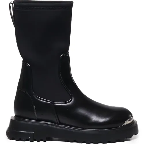 Schwarzer Chelsea Stiefelette Leder , Damen, Größe: 40 EU - Love Moschino - Modalova