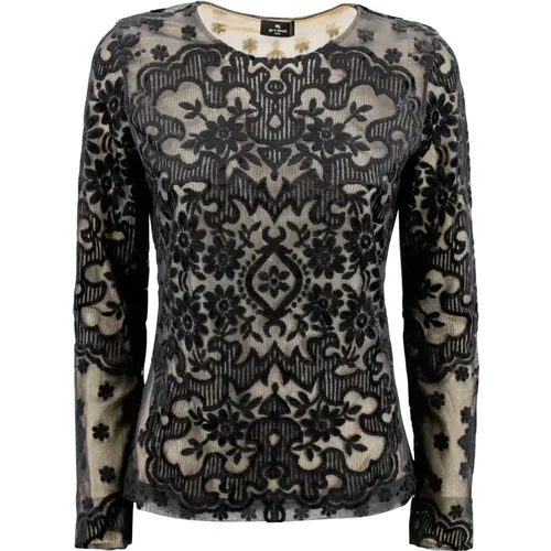 Velvet Floral Jacquard Crew Neck Top , female, Sizes: XS, L, S - ETRO - Modalova