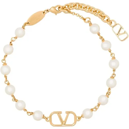 Golden VLogo Pearl Bracelet , female, Sizes: ONE SIZE - Valentino Garavani - Modalova