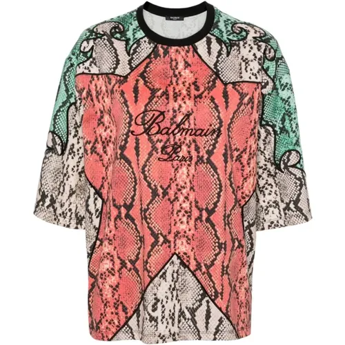 MultiColour Python Print Bestickte T-Shirts - Balmain - Modalova