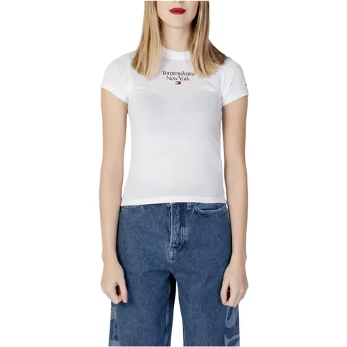 Weißes Bedrucktes T-Shirt Frühling/Sommer Damen , Damen, Größe: S - Tommy Jeans - Modalova