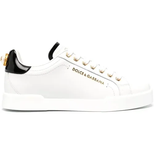 Leather Sneakers with Logo Details , female, Sizes: 5 1/2 UK, 7 UK, 8 UK, 7 1/2 UK, 5 UK, 3 UK, 6 1/2 UK, 4 UK, 2 1/2 UK, 3 1/2 UK, 6 UK, 4 1/2 UK - Dolce & Gabbana - Modalova