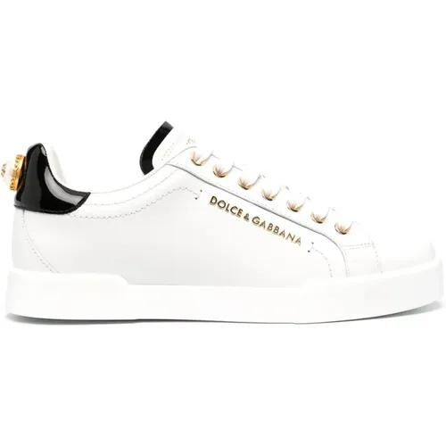 Leather Sneakers with Logo Details , female, Sizes: 7 1/2 UK, 5 UK, 3 UK, 6 1/2 UK, 4 UK, 2 1/2 UK, 3 1/2 UK, 6 UK, 4 1/2 UK - Dolce & Gabbana - Modalova