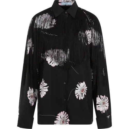Black Floral Print Shirt , female, Sizes: XS - Prada - Modalova