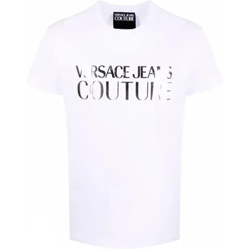 Weißes T-Shirt mit Logo und Kurzen Ärmeln - Versace Jeans Couture - Modalova