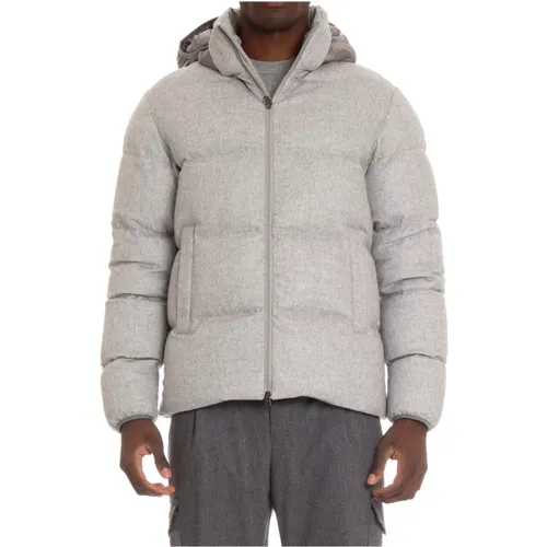 Light Grey Down Coat with Detachable Hood , male, Sizes: L - Herno - Modalova