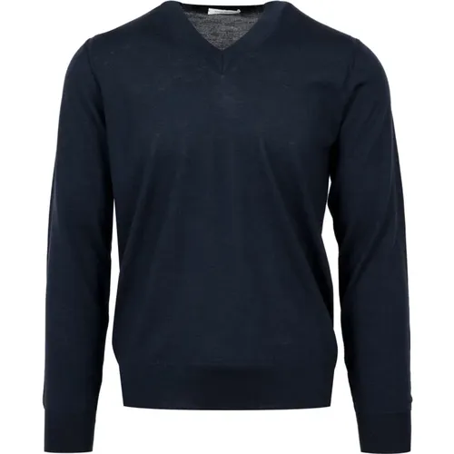 Blauer Woll V-Ausschnitt Pullover , Herren, Größe: 2XL - Paolo Pecora - Modalova