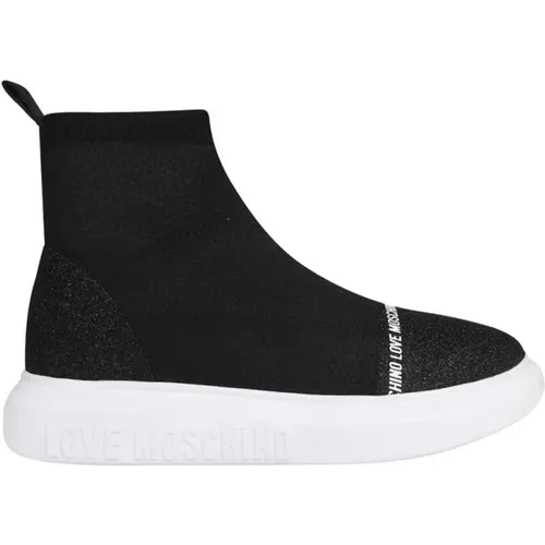 Glitzernde Gestrickte Socken-Sneakers , Damen, Größe: 39 EU - Love Moschino - Modalova